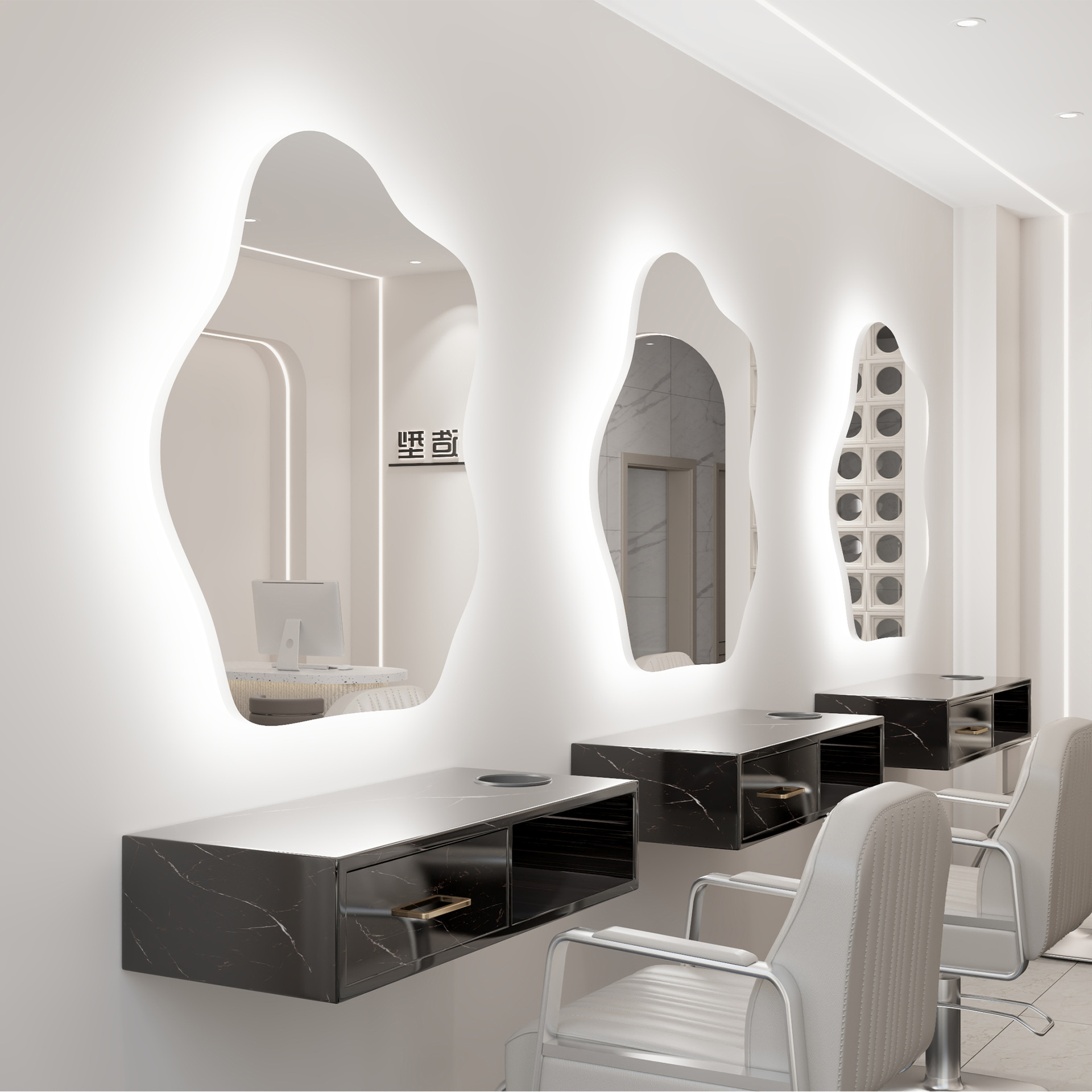 Nueva peluquería belleza con espejo de lámpara, peluquería integrada, área especial de teñido en caliente, tienda de moda de celebridades de Internet, gabinete de espejo de pared al por mayor