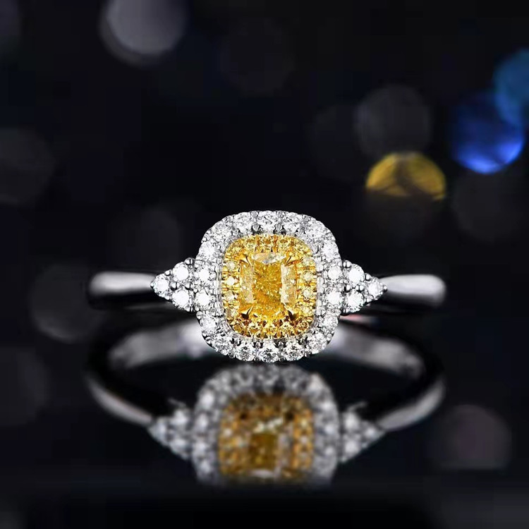 18K 골드 상감 0.24ct 천연 옐로우 다이아몬드 반지 송부 증명서