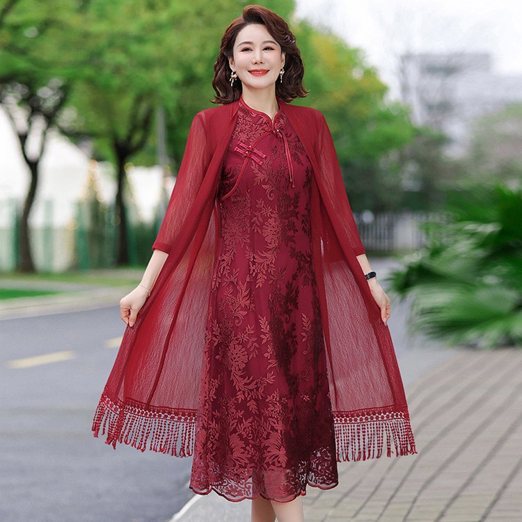 喜婆婆婚宴装2025新款礼服中老年女高贵妈妈夏装连衣裙两件套|undefined