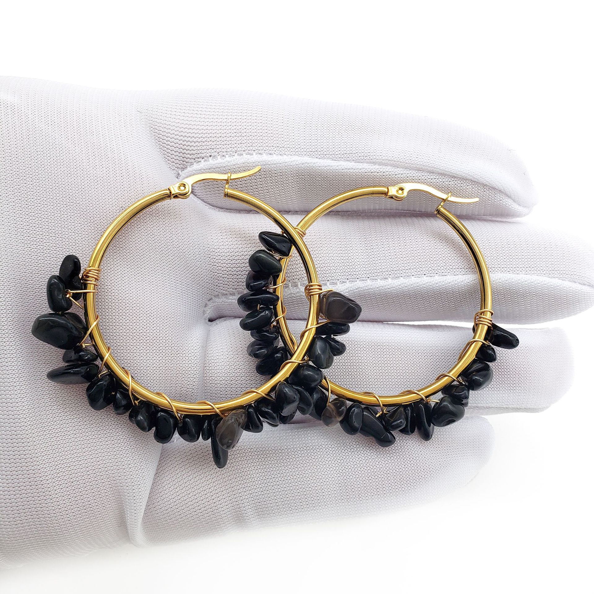 Fashion Irregular Stainless Steel Beaded Plating Earrings 1 Pair