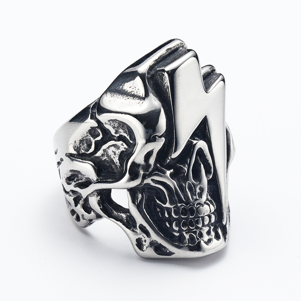Titanium Steel Material Punk Lightning Skull Titanium Steel Polishing Rings