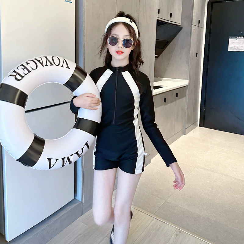 Купальный костюм для девочек 2024 новый модный цельный сухий купальник для девочек