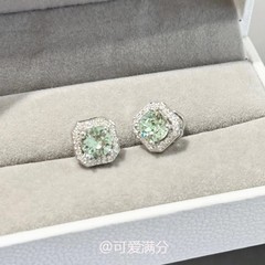 爆闪薄荷绿方糖耳钉简约轻奢设计干耳环气质百搭高级感养耳洞耳饰