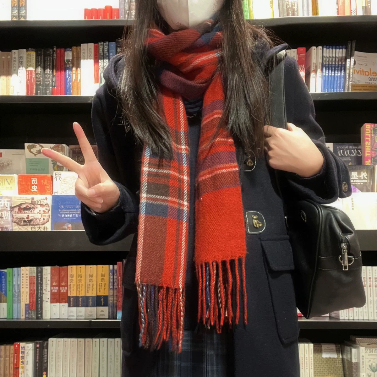 JK Праздничная атмосфера красный клетчатый ретро шарф женский корейский белый шарф