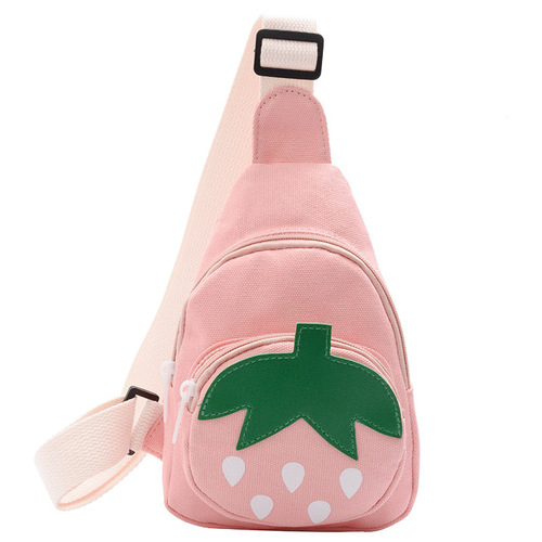 Children's Bags New Sweet Strawberry Canvas Chest Bag Cute Fashion Girl Small Shoulder Bag Outdoor Travel Shoulder Bag