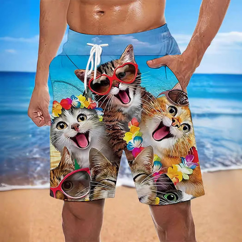 2025 Western and Eastern Cross-Border Loose Beach Shorts Spring Beach Surf Shorts 3D Printed Pattern Trendy Men's Short Pants