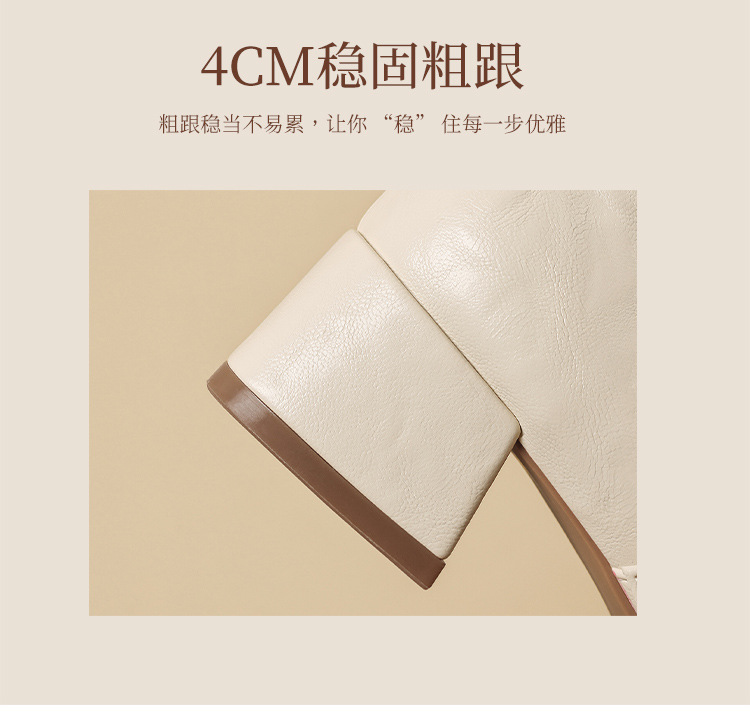 Giày đơn nữ mũi nhọn cổ điển phong cách Hepburn, gót vuông ổn định — JF390 màu đen chi tiết 10