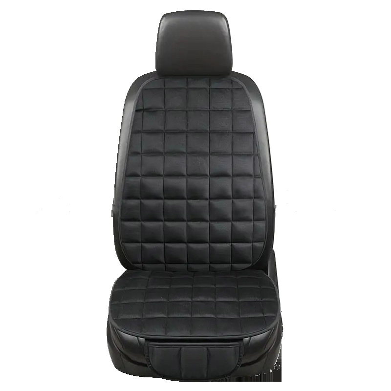 Plush Car Seat | Universal Seat cushion, seat cover - black-single-seat-square-cushion-backrest-universal