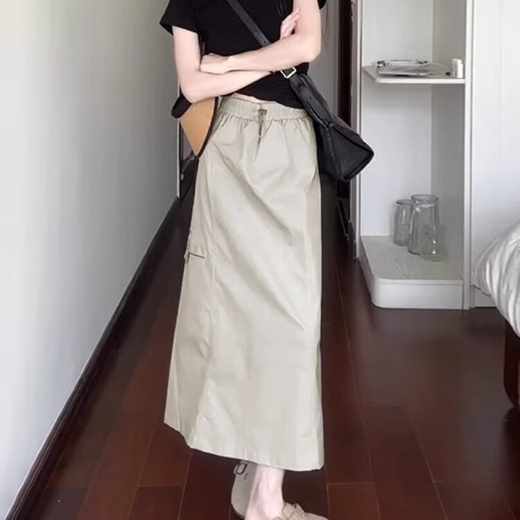 American Style Retro Workwear Skirt Women's New Arrival chubby girl Hip Covering Slimming High Waist Split Mid-Length A- Line Skirt