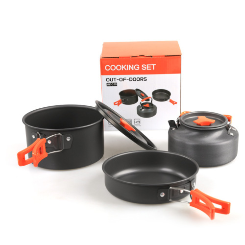 Direct sales exclusive for outdoor camping pot HK310 pot set, portable picnic pot set and teapot combination for 2-3 people