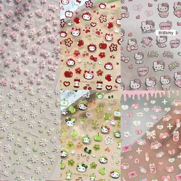 Spring Daisy Grasshopper Popular DIY Lighter Nail Art Sticker Fresh Apple Sanrio Relief Three-Dimensional DIY Sticker