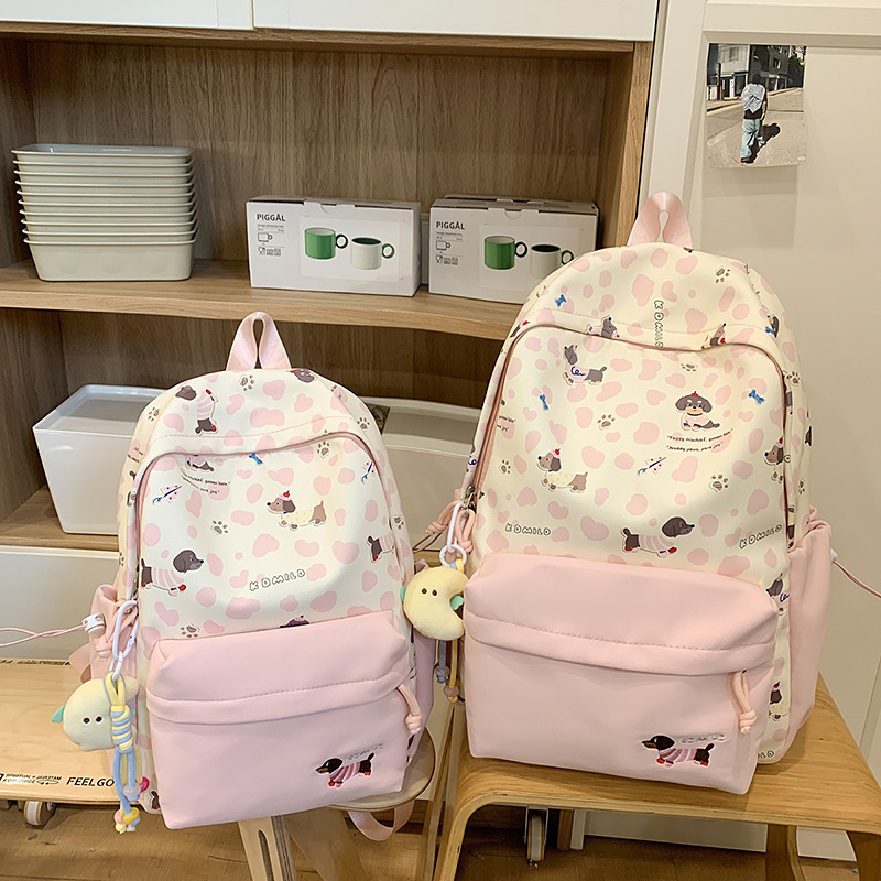 新しいクロスボーダー高価値バックパックヒョウ柄子犬かわいいスクールバッグ中学生と高校生大学生の大小バックパック|undefined