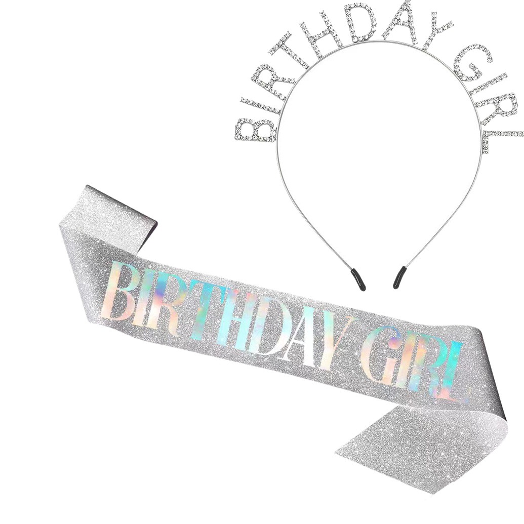 Diadema de estilo europeo y americano accesorios fotográficos de celebridades de Internet BIRTHDAY GIRL letras de diamantes de aleación tocado de fiesta de cumpleaños