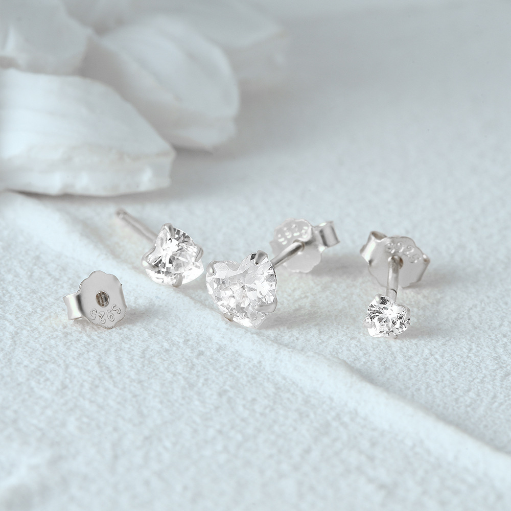 3g Weight Zircon Inlay Material Ear Studs Classification 3 Pieces Set Quantity Daily Occasion 925 Sterling Silver Material Geometric Pattern Women's Gender Plating, Inlay Design Simple Style Style 3 Pieces Set 925 Sterling Silver Zircon Geometric Ear Studs 9