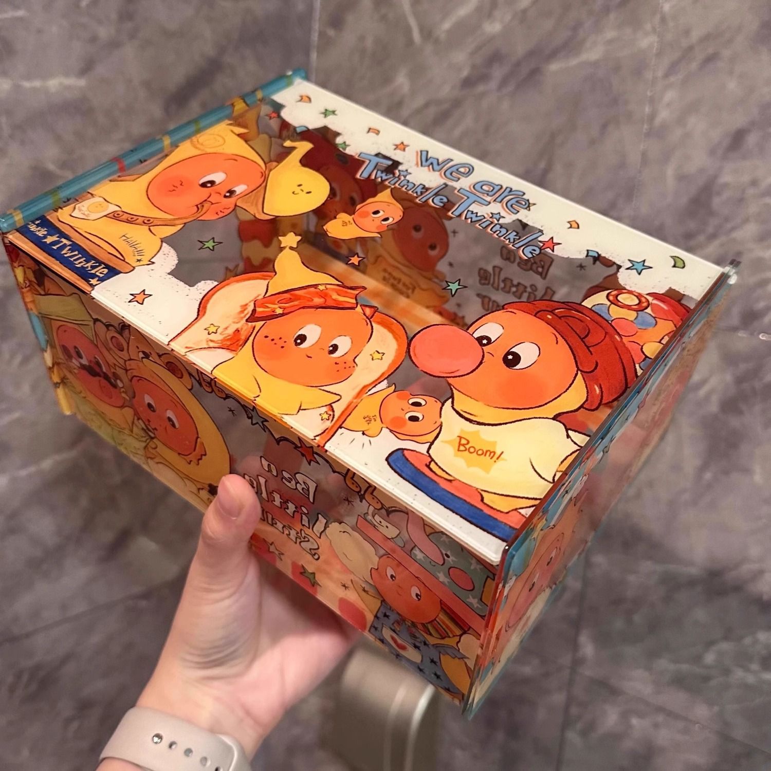 かわいいスターマンアクリル収納ボックスガールハートデスクトップフリップオーガナイザー収納ボックス学生文具雑貨ボックス