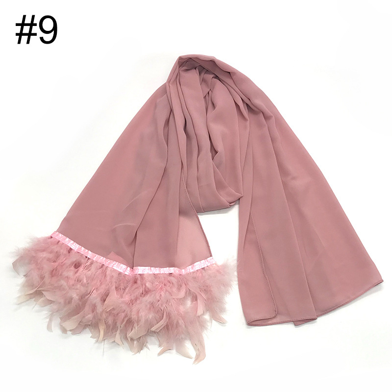 Elegant MH039 Chiffon Scarves with Feather Design, Perfect for Hijab Style2