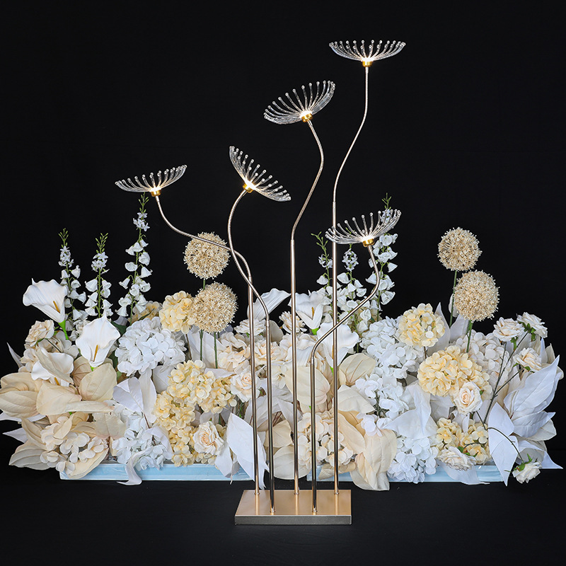 Boda apoyos hierro galvanoplastia luminoso 8-cabeza diente de león camino plomo luz boda etapa diseño banquete salón Decoración