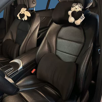 New car headrest neck pillow, Headrest - car-accessories-driving-gadget-black-bear-and-rabbit-headrest-and-lumbar-support-4-piece-set