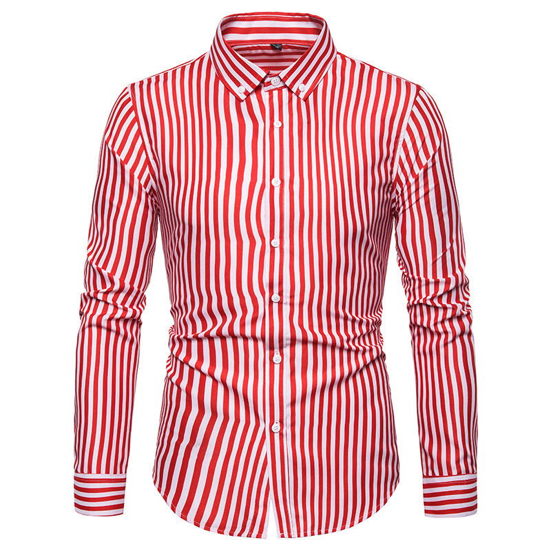 Camicia a maniche lunghe a righe da uomo casual slim autunno 2023_voghion.com