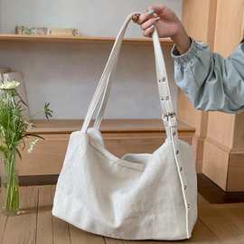韩系慵懒风大容量帆布托特包2025新款大学生上课包通勤单肩斜挎包