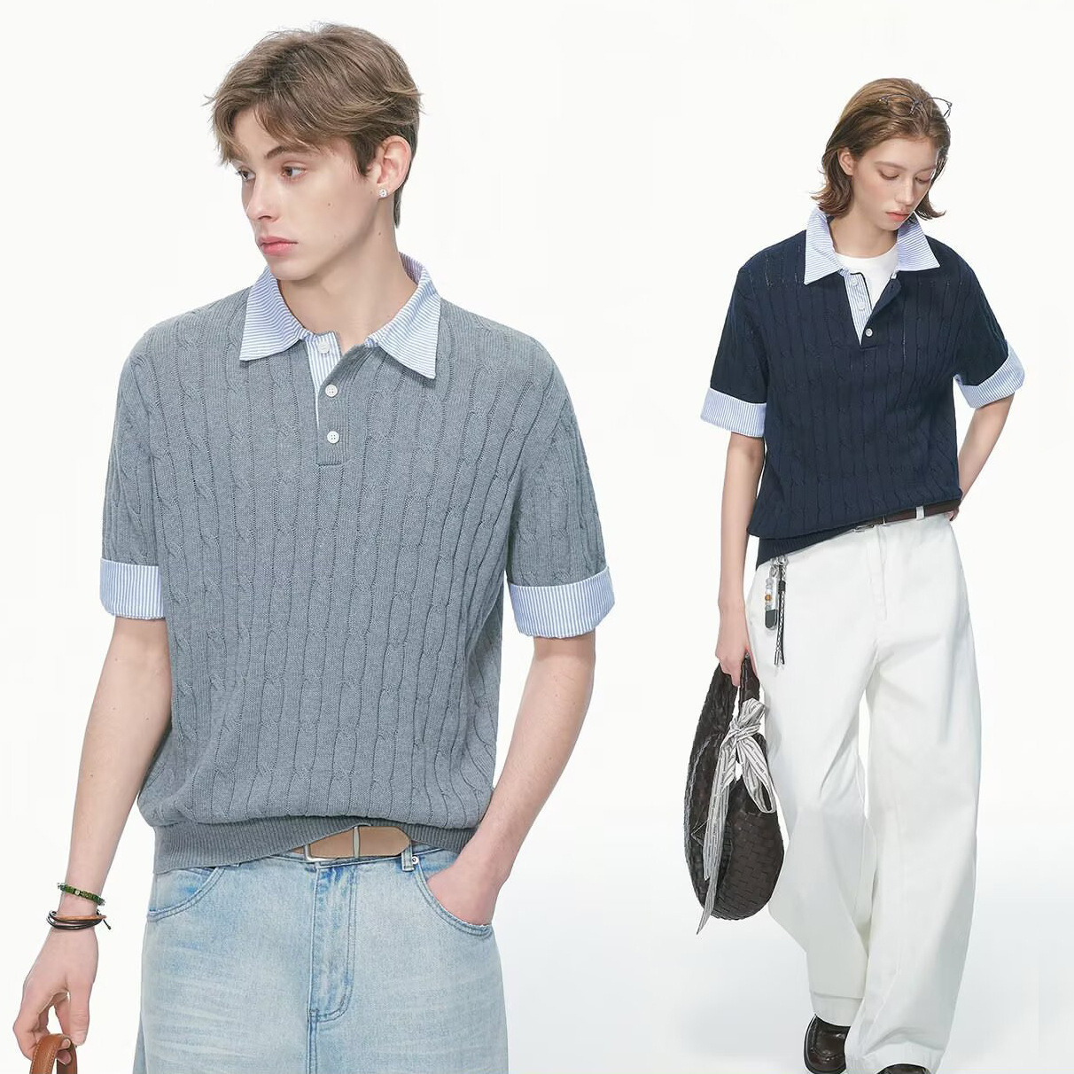 Polo camisa de punto camiseta de manga corta camiseta masculina falsa camiseta de dos piezas entrelazado viejo dinero viento hielo seda fábrica transfronteriza al por mayor