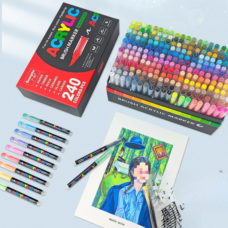 Brush acrylic marker set, 240 colors, direct-flow refill, odorless blendable ink