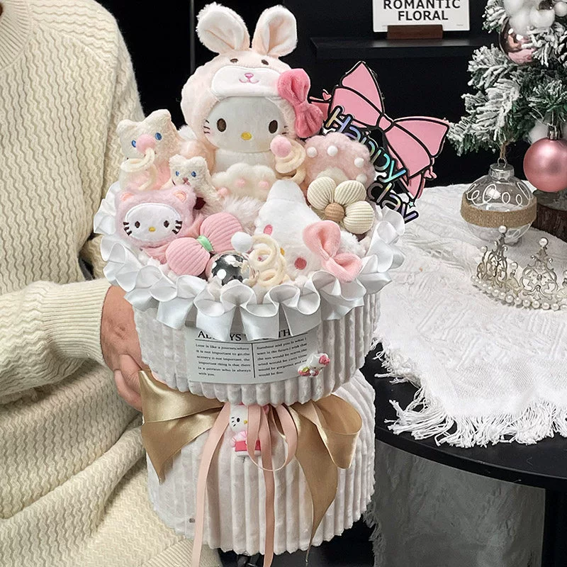 Плюшевый букет Hello Kitty, 30×22×35 см, с LED‑подсветкой, подарочным пакетом и открыткой