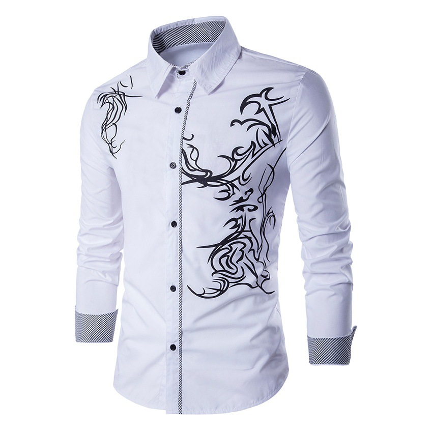 Amazon desea el comercio exterior transfronterizo primavera nueva camisa de hombre camisa de manga larga con estampado de dragón de manga larga para hombre