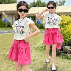 女童夏季套装2025新款儿童时髦短袖夏装休闲女孩洋气两件套图片色