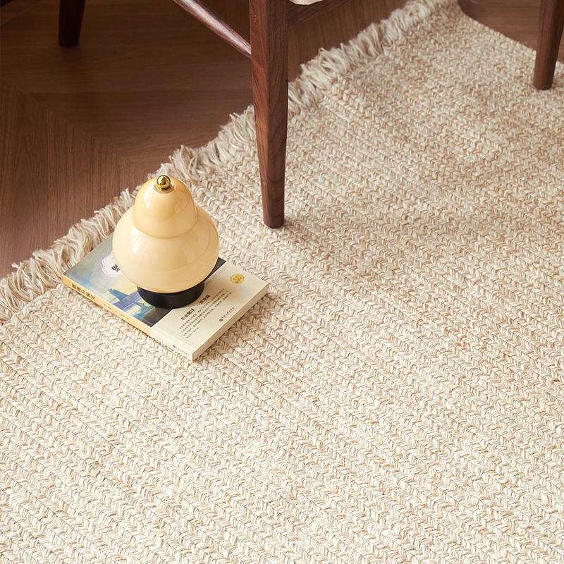 Tejido a mano alfombra cuadrada de yute sofá sala de estar casera crema de viento de cama superior cama sin pegamento mantas de bordillo