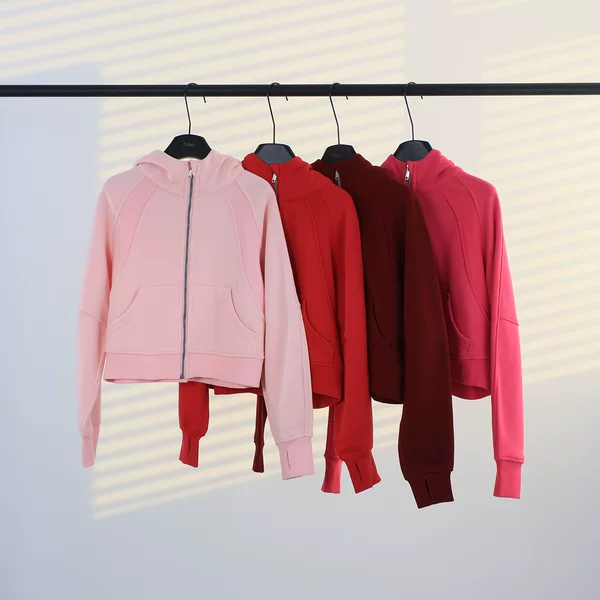 [in Stock] Ld Yoga Wear Women's Full Zipper Loose Hooded Sweatshirt Casual Loose Short Fleece Sweatshirt
