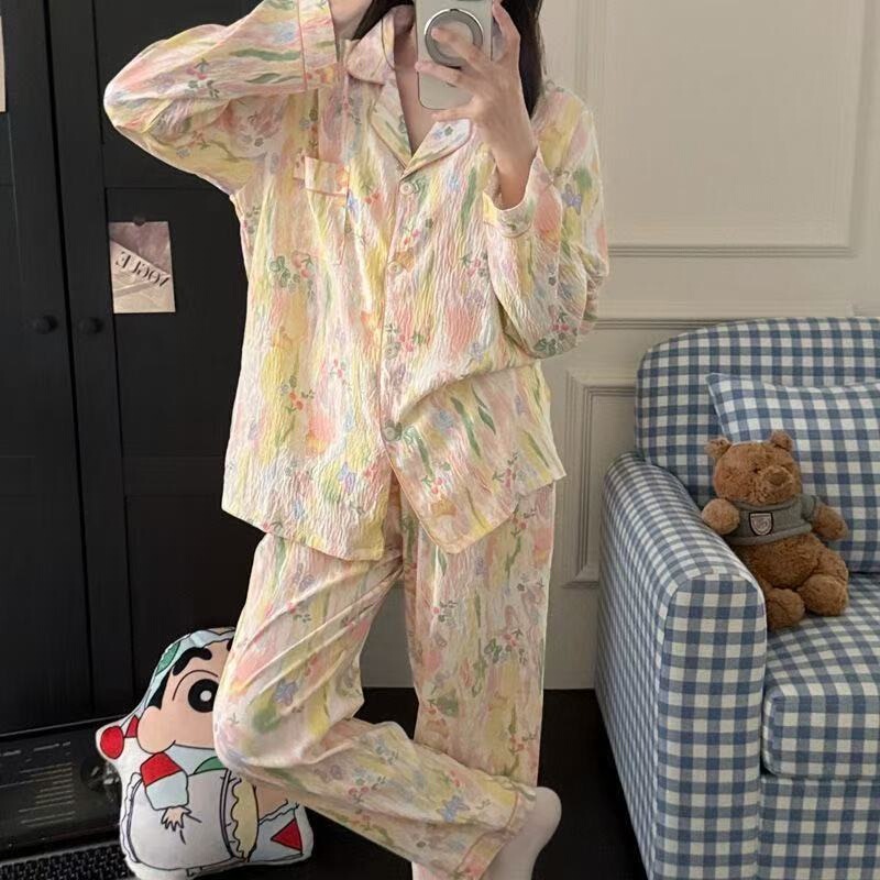 Women's Pajamas Cloud Cotton Spring and Autumn New Long-Sleeve Long-Pants Student Petite Cartoon Cute Girl Homewear with a Turn-Down Collar Women's Pajamas Cloud Cotton Spring and Autumn New Long-Sleeve Long-Pants Student Petite Cartoon Cute Girl Homewear with a Turn-Down Collar