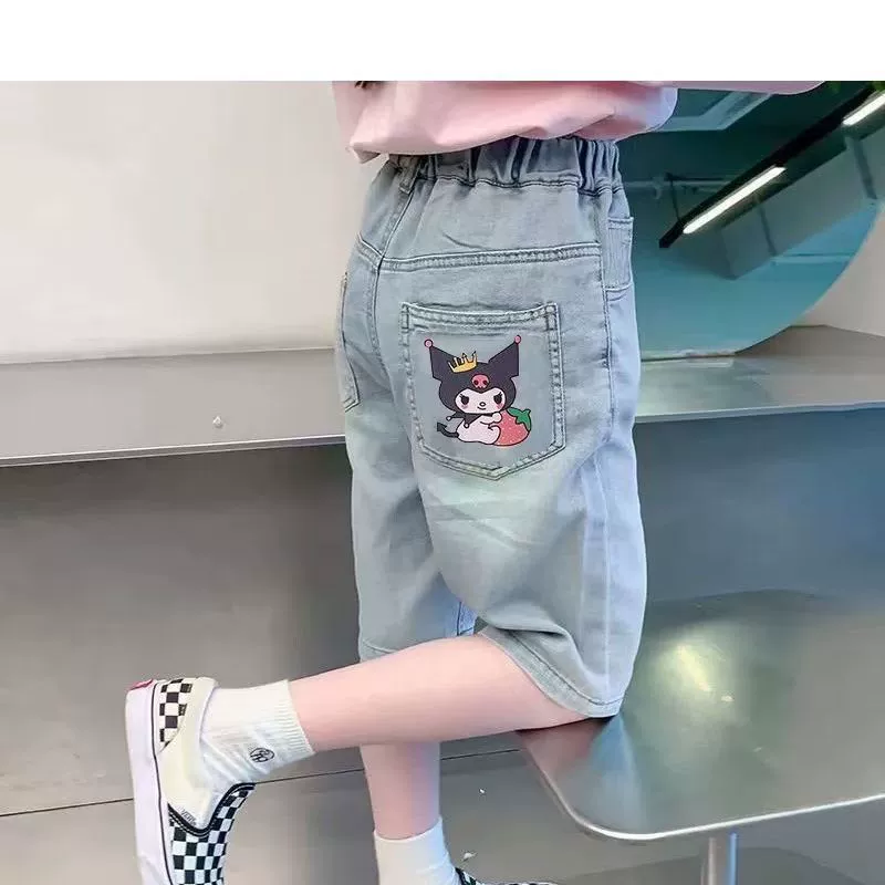 Стильные джинсовые шорты для девочек, лето 2025, новые детские брюки для детей старшего возраста, летние тонкие укороченные свободные шорты