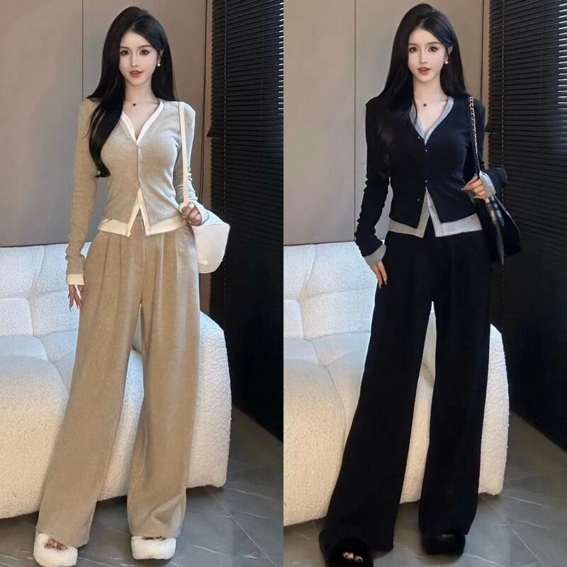 阔腿裤两件套胖mm200斤大码女装秋季时尚洋气减龄遮肉显瘦套装女|undefined