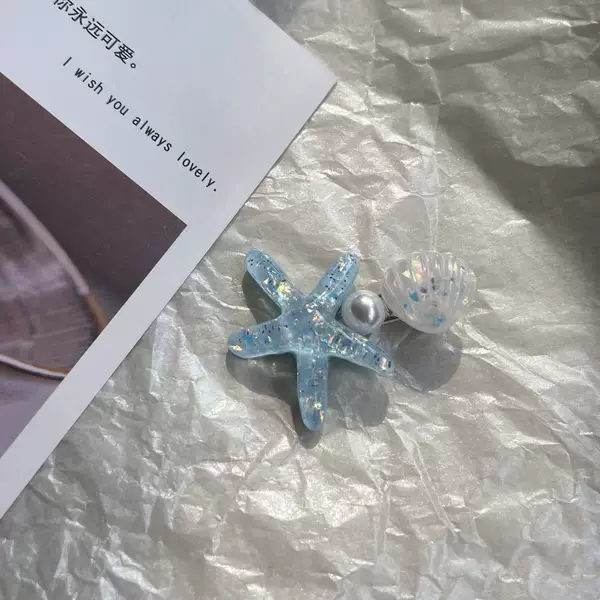 Shiny Starfish Shell Pearl Hairpin [Blue]