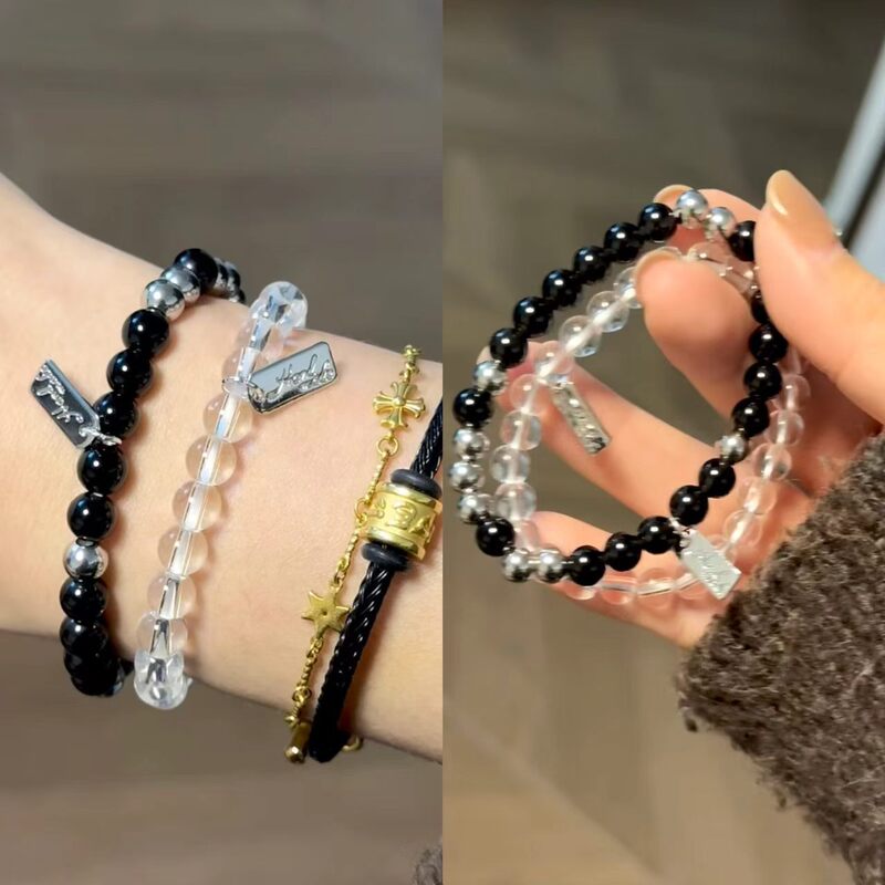 Fashion Trend Qian Xi Style Bracelet for Women, Black Agate and White Crystal Bracelet, Gift for Students, Couples, Boyfriend, Girlfriend Fashion Trend Qian Xi Style Bracelet for Women, Black Agate and White Crystal Bracelet, Gift for Students, Couples, Boyfriend, Girlfriend