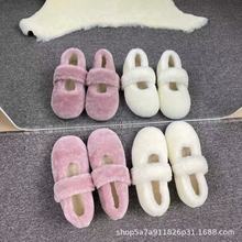 真羊毛版内增高玛丽珍毛毛鞋女秋冬季外穿皮毛一体加绒保暖豆豆鞋