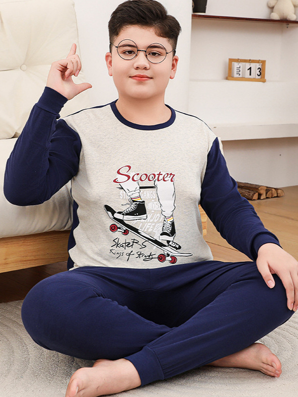 胖童秋衣秋裤男童加肥加大青少年纯棉大男孩睡衣儿童保暖内衣套装|undefined