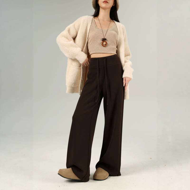 Anchen Acetate Wool Lulu-style Coffee-colored Wide-leg Pants 2026 Autumn Collection Women's Drapey Straight-leg Casual Pants Anchen Acetate Wool Lulu-style Coffee-colored Wide-leg Pants 2026 Autumn Collection Women's Drapey Straight-leg Casual Pants