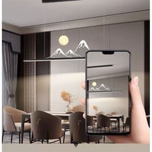 山水餐厅灯新中式长条吊灯现代简约山峦映月茶室吊灯极简餐桌灯具