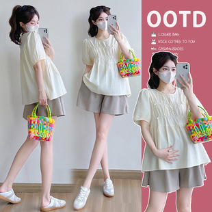 Maternity 2025 Summer New Doll Shirt Small Fresh Loose Slimming Fashion All-match Pregnant Women Age-reducing Shirt