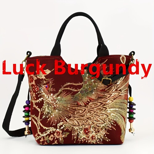 Women's Ethnic Style Crossbody Satchel Bag with Peacock Cross-border