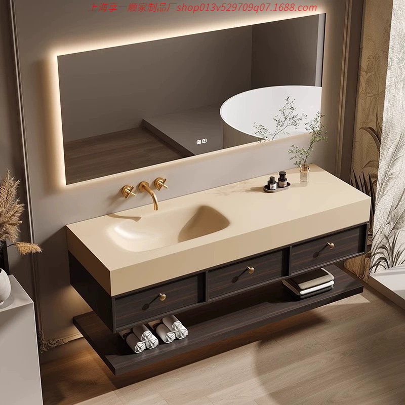 Solid Wood Hot-Bent Integrated Bathroom Cabinet Combination Bathroom Washbasin Simple Smart Washbasin Internet Celebrity