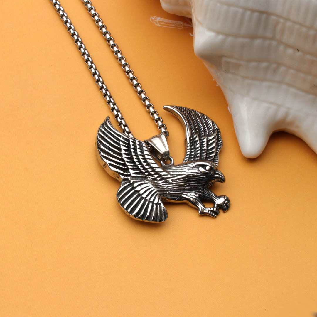 Stainless Steel Flying Eagle Necklace For Men Titanium Pendant_voghion.com