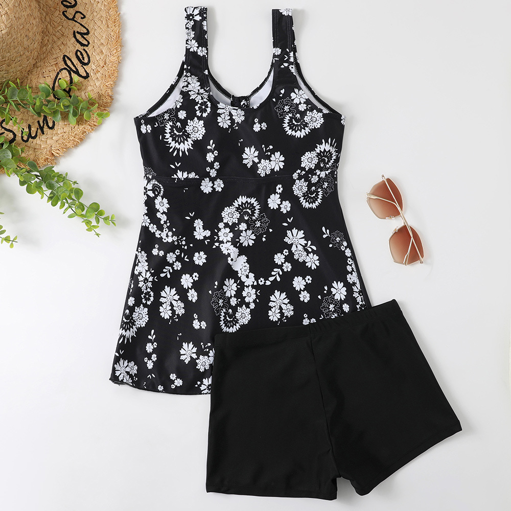 2023 New Split Bikini Digital Printed Flat Corner Pants Drawstring Gathering Swimwear for Women_voghion.com