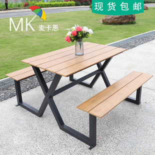 Outdoor one-piece table and chair combination courtyard bench literary travel scenic spot commercial field anti-corrosion Wood outdoor property table and chair with umbrella