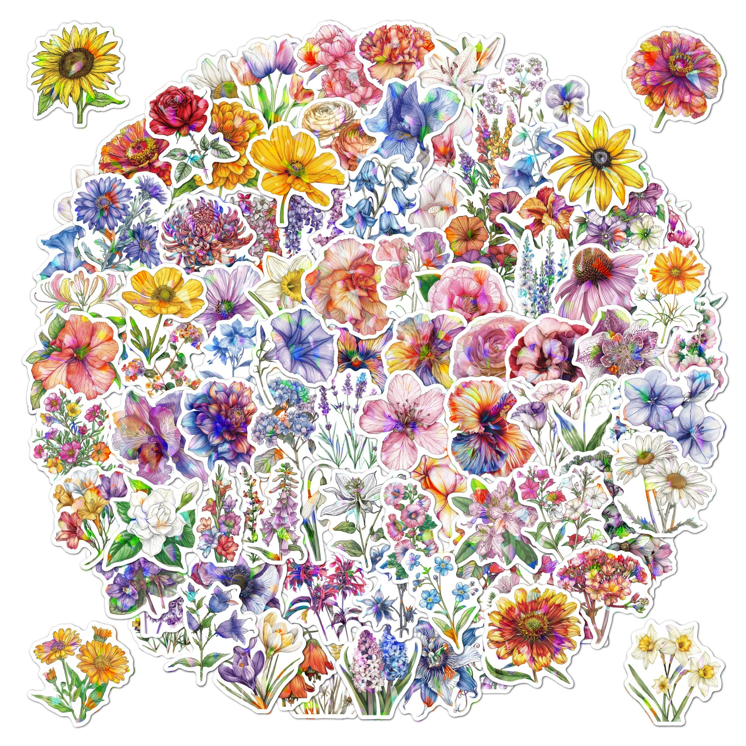 Amazon Цветочные наклейки 100 листов лазер блестящий мобильный телефон kindle водонепроницаемый винил винил наклейки оптом