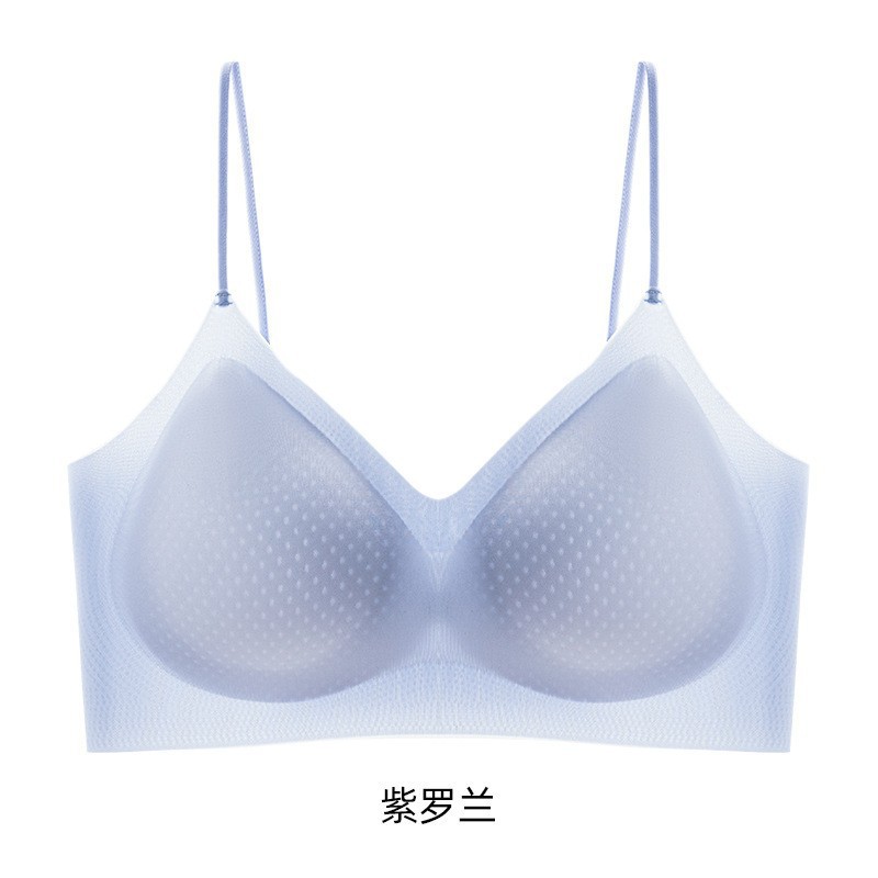 10A Camellia antibacteriana sensación fresca ropa interior ultrafina sin costuras para mujer, soporte suave, tirantes finos, sujetador de chaleco trasero transpirable