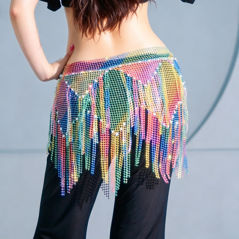 Belly Dance Aurora Shimmering Hip Scarf Multi-Layered Tassel Rhinestone Waist Chain Oriental Dance Versatile Performance Costume 1031