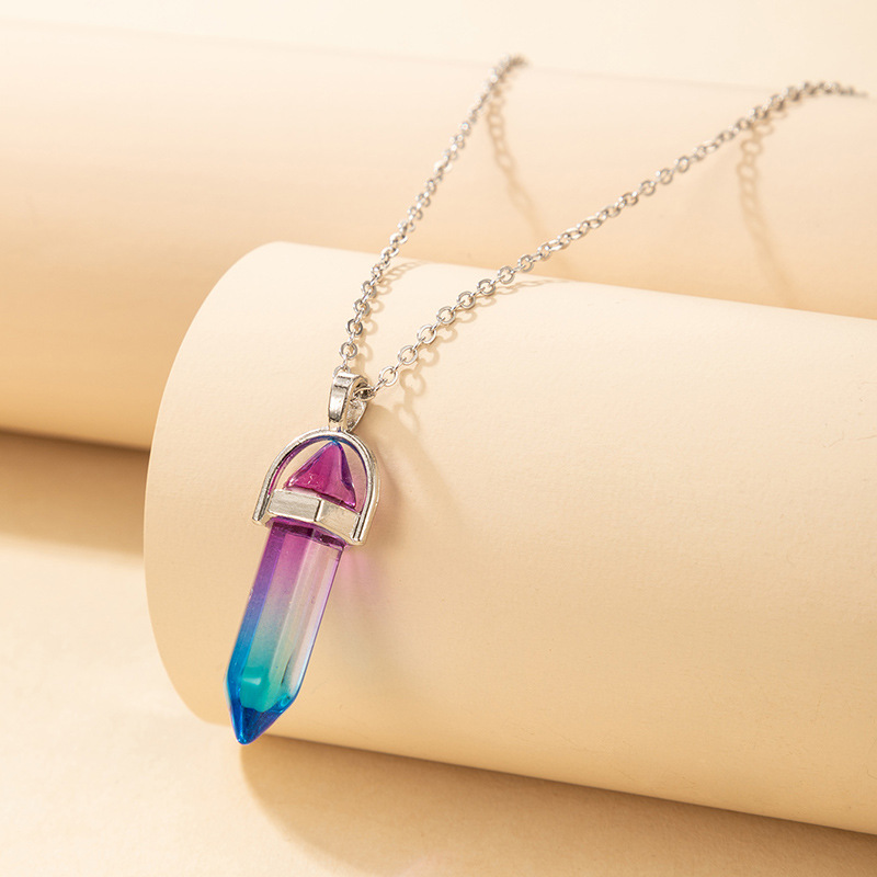 European and American new necklace multicolor bullet necklace personality single layer hexagonal col